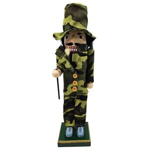 December Home 14 Inch Christmas Nutcracker Hunter Camouflage Wood Figurine